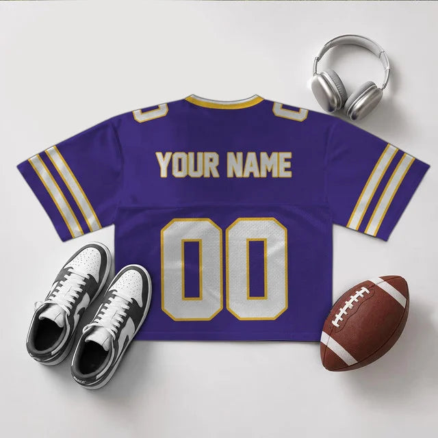 [SPECIAL OFFER] NEW CUSTOMIZED NFL05 MVK MINNESOTA VIKINGS V-NECK JERSEY CROP TOP