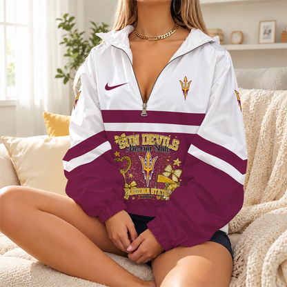 [BIG SALE] PERSONALIZED UNI06 ASS ARIZONA STATE SUN DEVILS V-NECK ZIPPER SWEATSHIRT JACKET