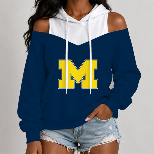 [BIG SALE] PERSONALIZED UNI06 MIW MICHIGAN WOLVERINES WOMEN'S OFF-SHOULDER HOODIE