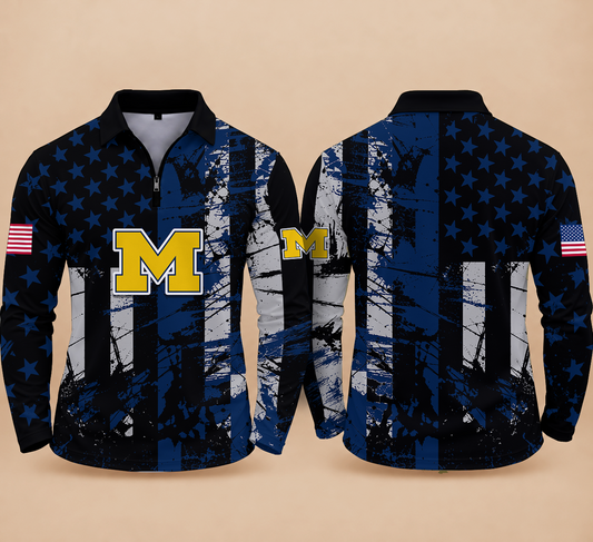 [BIG SALE] PERSONALIZED UNI06 MIW MICHIGAN WOLVERINES ZIPPER LONG SLEEVE POLO