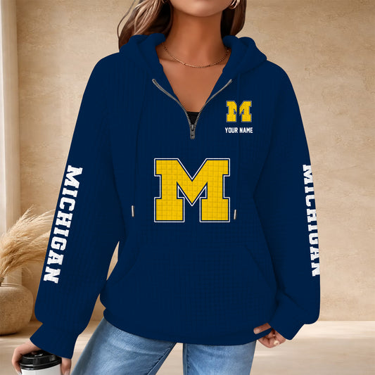 [BIG SALE] PERSONALIZED UNI06 MIW MICHIGAN WOLVERINES QUARTER ZIP HOODIE