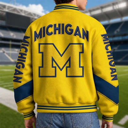 [BIG SALE] PERSONALIZED UNI06 MIW MICHIGAN WOLVERINES SATIN VARSITY & BASEBALL JACKET