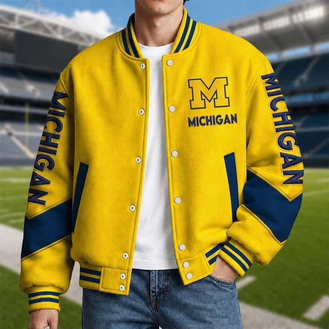 [BIG SALE] PERSONALIZED UNI06 MIW MICHIGAN WOLVERINES SATIN VARSITY & BASEBALL JACKET