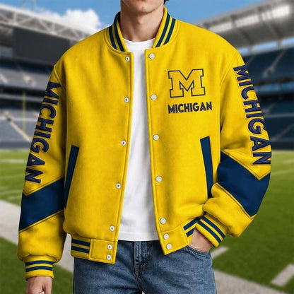 [BIG SALE] PERSONALIZED UNI06 MIW MICHIGAN WOLVERINES SATIN VARSITY & BASEBALL JACKET