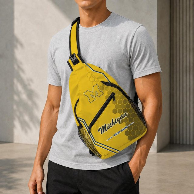 [BIG SALE] PERSONALIZED UNI06 MIW MICHIGAN WOLVERINES SLING BAG