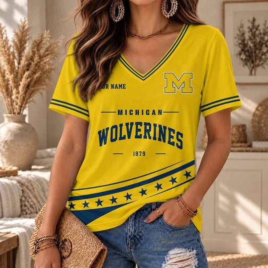 [BIG SALE] PERSONALIZED UNI06 MIW MICHIGAN WOLVERINES V-NECK FEMALE SHIRT