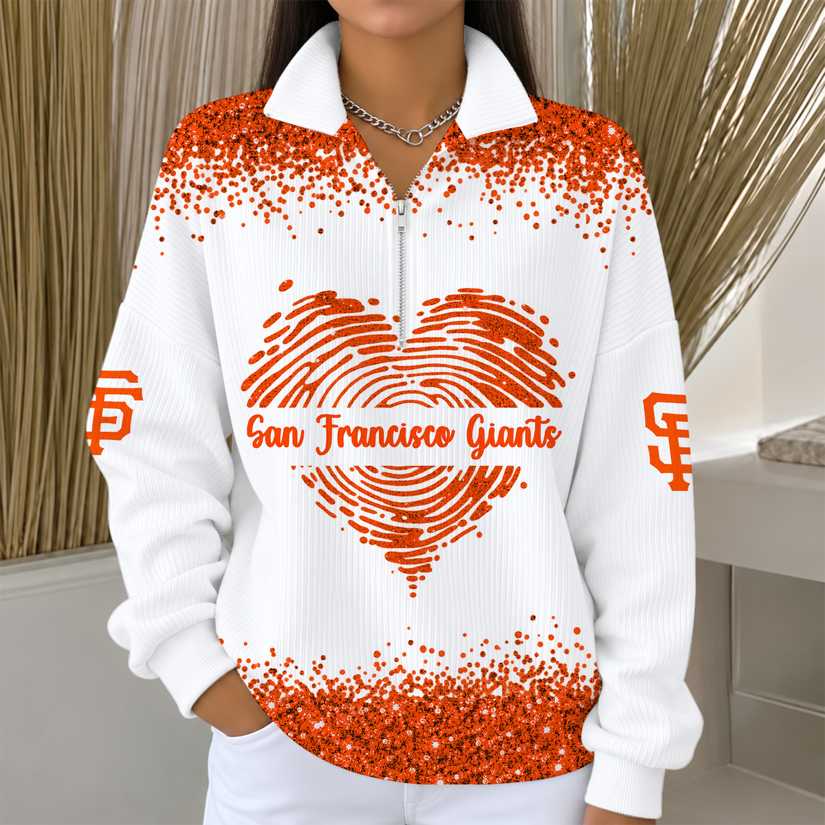 [FLASH SALE] NEW CUSTOMIZED MLB06 SFG THE GIANTS QUARTER ZIP RIBBED SWEATER