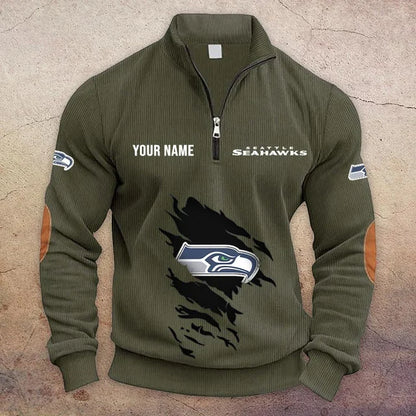 [SPECIAL OFFER] NEW CUSTOMIZED NFL06 SSH SEATTLE SEAHAWKS MULTICOLOR STRIPED QUATER ZIP SWEATSHIRT
