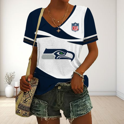 SPECIAL OFFER] NEW CUSTOMIZED NFL06 SSH SEATLLE SEAHAWKS V-NECK FEMALE SHIRT