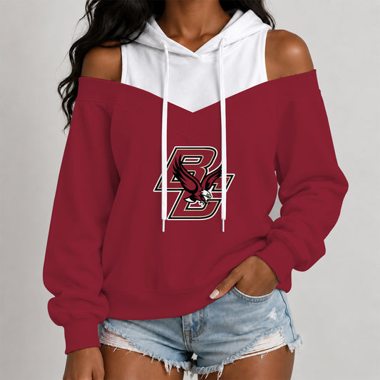[BIG DEAL] PERSONALIZED UNI07 BOE BOSTON COLLEGE EAGLES WOMEN'S OFF-SHOULDER HOODIE