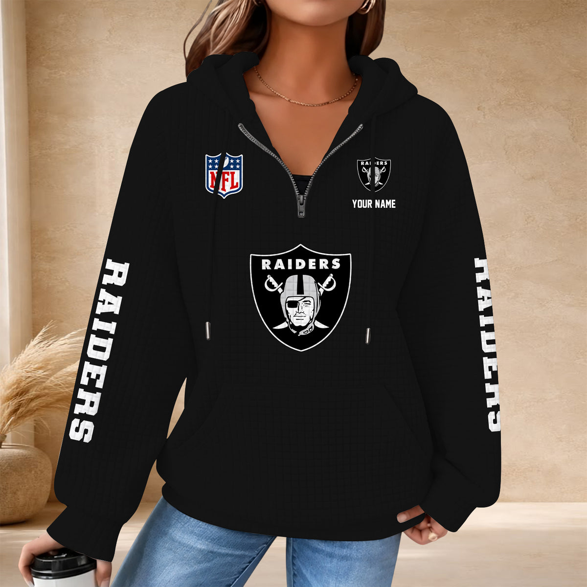 [SPECIAL OFFER] NEW CUSTOMIZED NFL07 LVR THE RAIDERS QUARTER ZIP HOODIE