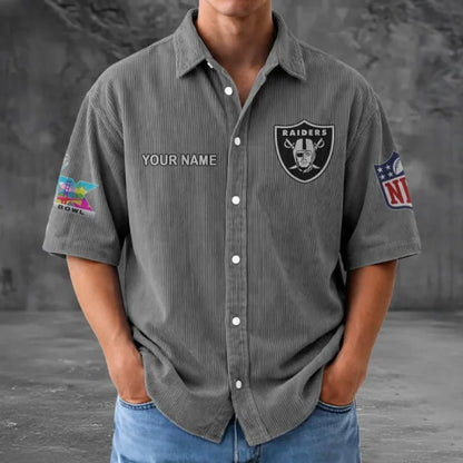 [SPECIAL OFFER] NEW CUSTOMIZED NFL07 LVR LAS VEGAS RAIDERS SEERSUCKER BUTTON SHIRT