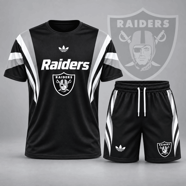 [SPECIAL OFFER] NEW CUSTOMIZED NFL07 LVR LAS VEGAS RAIDERS UNISEX T-SHIRT & SHORTS SET