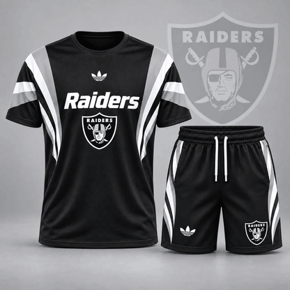 [SPECIAL OFFER] NEW CUSTOMIZED NFL07 LVR LAS VEGAS RAIDERS UNISEX T-SHIRT & SHORTS SET