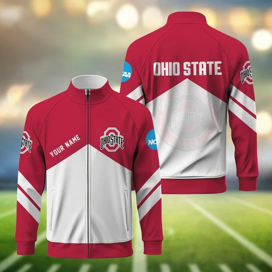 [BIG SALE] PERSONALIZED UNI07 OSB OHIO STATE BUCKEYES STAND COLLAR JACKET