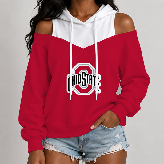 [BIG SALE] PERSONALIZED UNI07 OSB OHIO STATE BUCKEYES WOMEN'S OFF-SHOULDER HOODIE