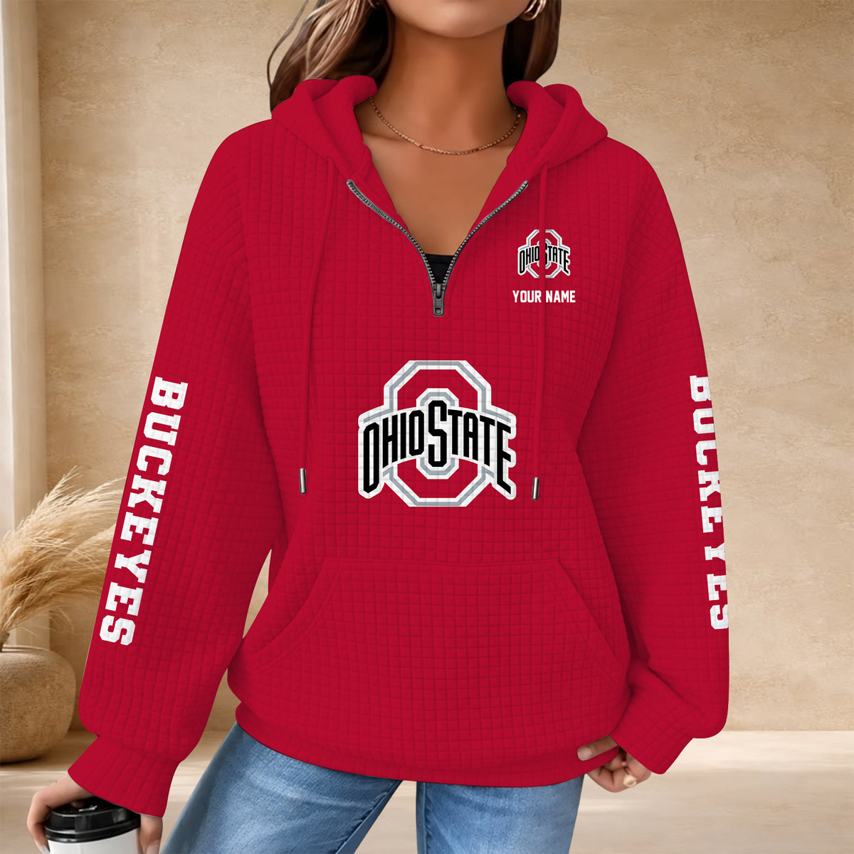 [BIG SALE] PERSONALIZED UNI07 OSB OHIO STATE BUCKEYES QUARTER ZIP HOODIE