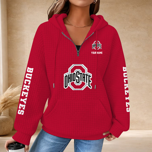 [BIG SALE] PERSONALIZED UNI07 OSB OHIO STATE BUCKEYES QUARTER ZIP HOODIE