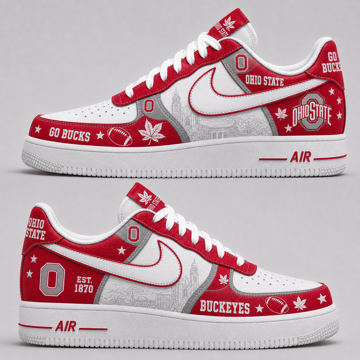 [BIG SALE] PERSONALIZED UNI07 OSB OHIO STATE BUCKEYES AF1 SHOES