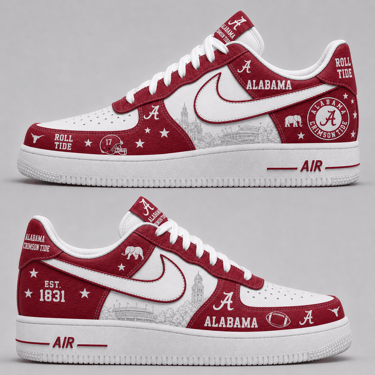 [BIG SALE] PERSONALIZED UNI08 ABC ALABAMA CRIMSON TIDE AF1 SHOES