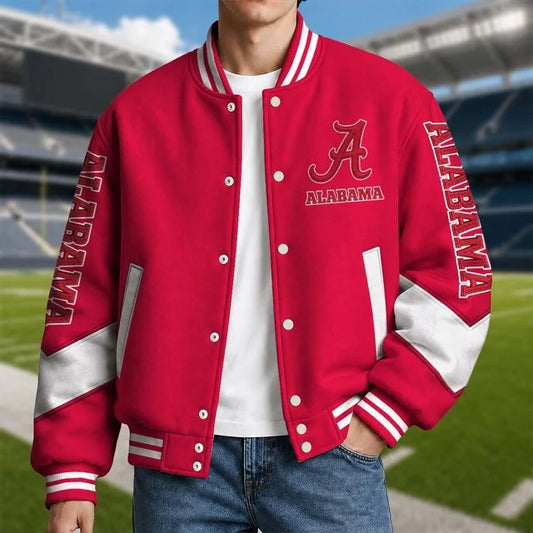 [BIG SALE] PERSONALIZED UNI08 ABC ALABAMA CRIMSON TIDE SATIN VARSITY & BASEBALL JACKET