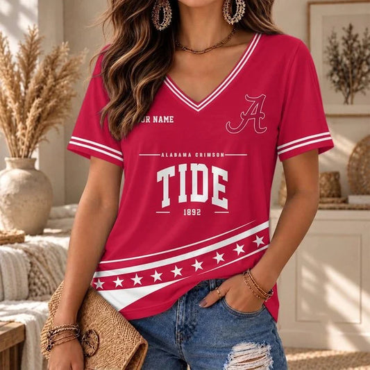 [BIG SALE] PERSONALIZED UNI08 ABC ALABAMA CRIMSON TIDE V-NECK FEMALE SHIRT