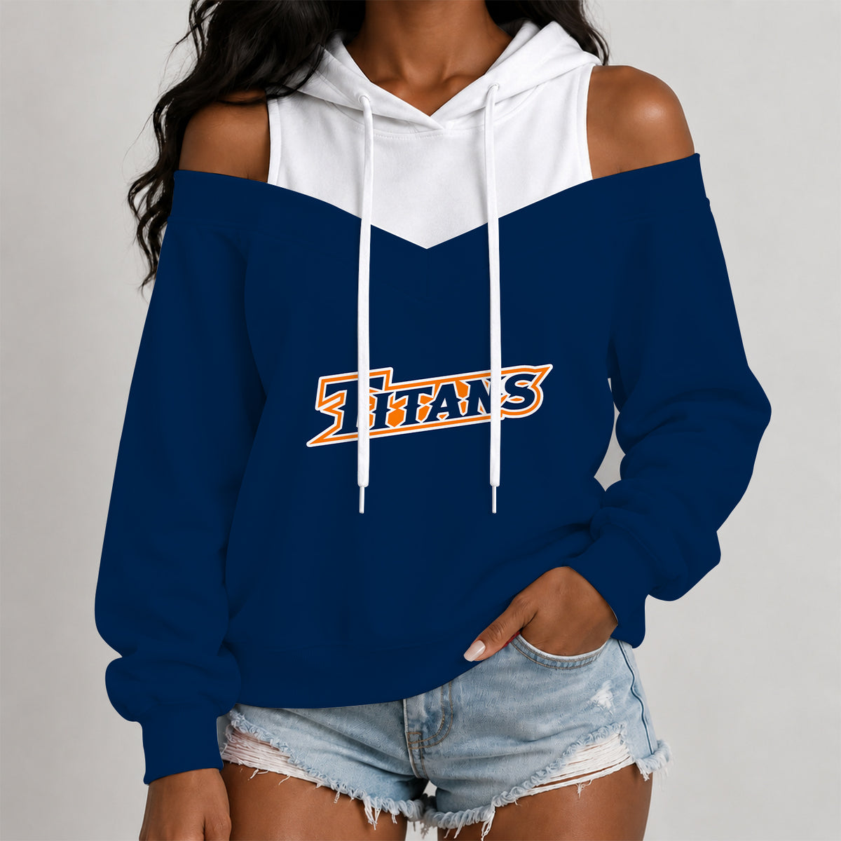 [BIG DEAL] PERSONALIZED UNI08 CFT CAL STATE FULLERTON TITANS WOMEN'S OFF-SHOULDER HOODIE