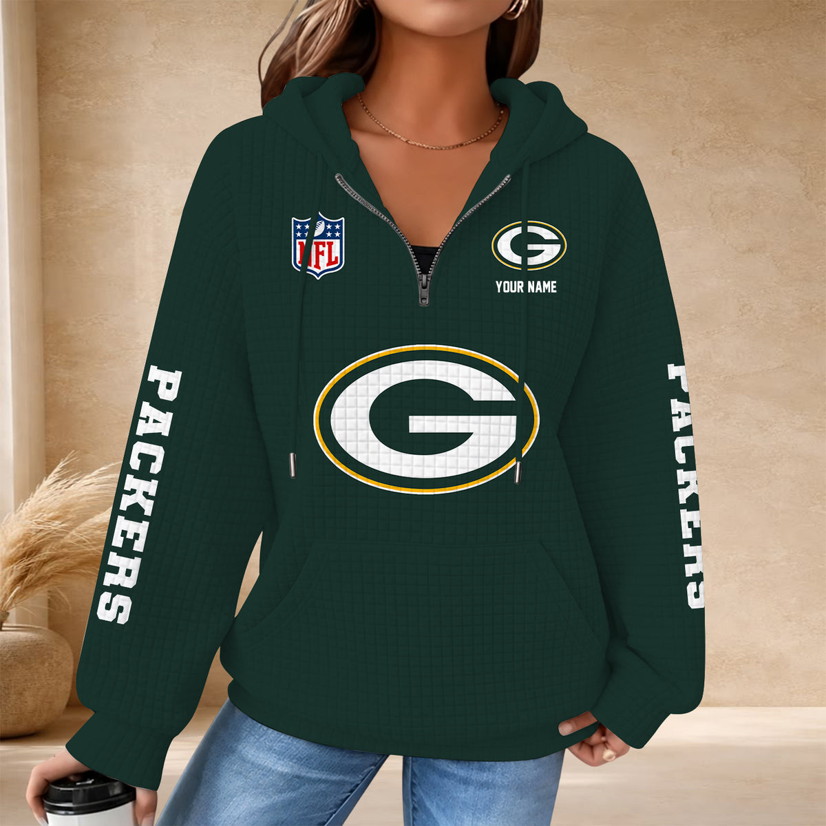 [SPECIAL OFFER] NEW CUSTOMIZED NFL08 GBP THE PACKERS QUARTER ZIP HOODIE