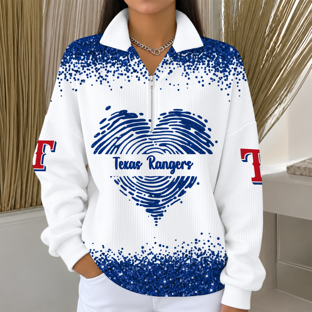 [FLASH SALE] NEW CUSTOMIZED MLB08 TRS THE RANGERS QUARTER ZIP RIBBED SWEATER