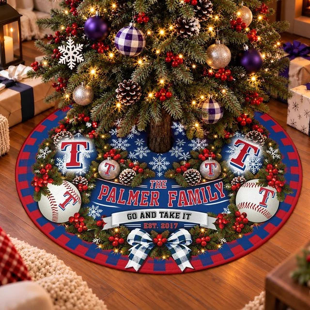 [FLASH SALE] FAMILY NAME & EST. MLB08 TRS THE RANGERS CHRISTMAS TREE SKIRT