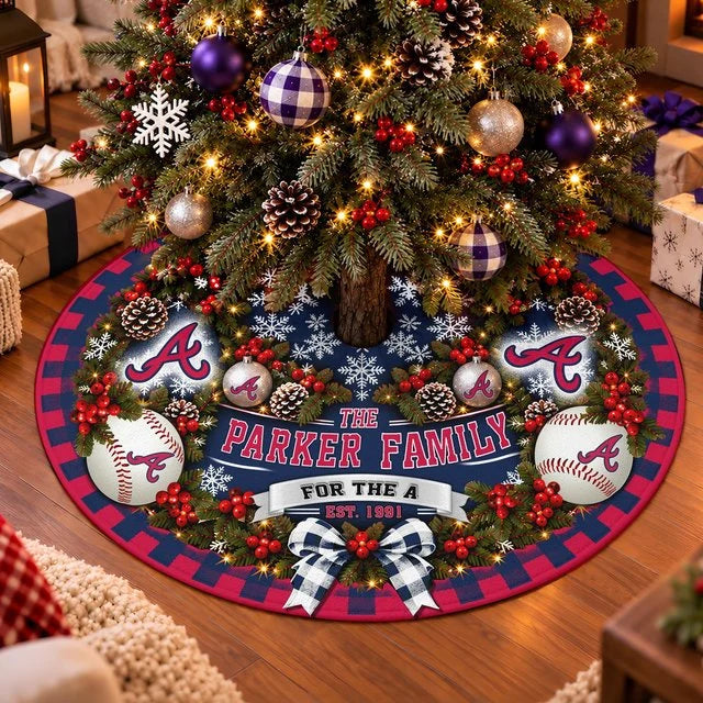 [FLASH SALE] FAMILY NAME & EST. MLB09 ABS THE BRAVES CHRISTMAS TREE SKIRT
