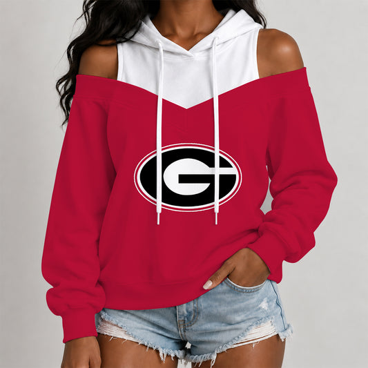 [BIG SALE] PERSONALIZED UNI09 GEB GEORGIA BULLDOGS WOMEN'S OFF-SHOULDER HOODIE
