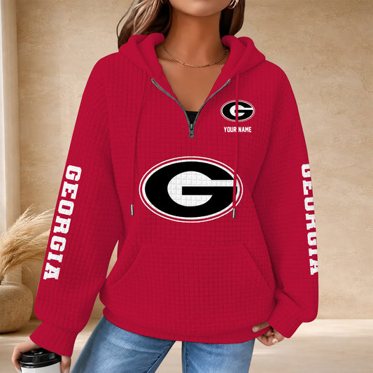 [BIG SALE] PERSONALIZED UNI09 GEB GEORGIA BULLDOGS QUARTER ZIP HOODIE