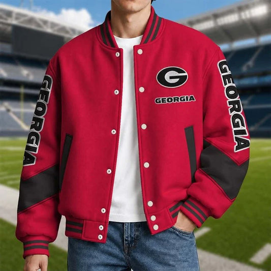 [BIG SALE] PERSONALIZED UNI09 GEB GEORGIA BULLDOGS SATIN VARSITY & BASEBALL JACKET