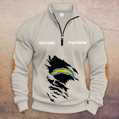 [SPECIAL OFFER] NEW CUSTOMIZED NFL09 LAC LOS ANGELES CHARGERS MULTICOLOR STRIPED QUATER ZIP SWEATSHIRT