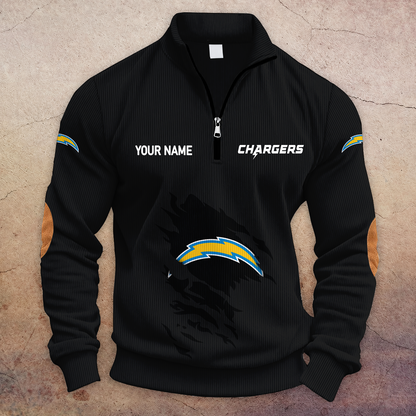 [SPECIAL OFFER] NEW CUSTOMIZED NFL09 LAC LOS ANGELES CHARGERS MULTICOLOR STRIPED QUATER ZIP SWEATSHIRT