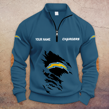 [SPECIAL OFFER] NEW CUSTOMIZED NFL09 LAC LOS ANGELES CHARGERS MULTICOLOR STRIPED QUATER ZIP SWEATSHIRT