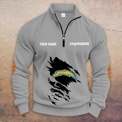 [SPECIAL OFFER] NEW CUSTOMIZED NFL09 LAC LOS ANGELES CHARGERS MULTICOLOR STRIPED QUATER ZIP SWEATSHIRT