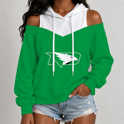 [BIG DEAL] PERSONALIZED UNI09 NFH NORTH DAKOTA FIGHTING HAWKS WOMEN'S OFF-SHOULDER HOODIE