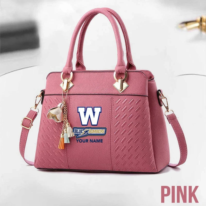 [FAN EXCLUSIVE] NEW CUSTOMIZED CFL09 WPG WINNIPEG BLUE BOMBERS MULTICOLOR HANDBAG