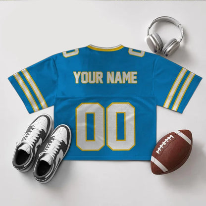 [SPECIAL OFFER] NEW CUSTOMIZED NFL09 LAC LOS ANGELES CHARGERS V-NECK JERSEY CROP TOP