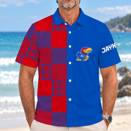 [BIG SALE] PERSONALIZED UNI01 KSJ KANSAS JAYHAWKS SHORT-SLEEVE HAWAIIAN SHIRT