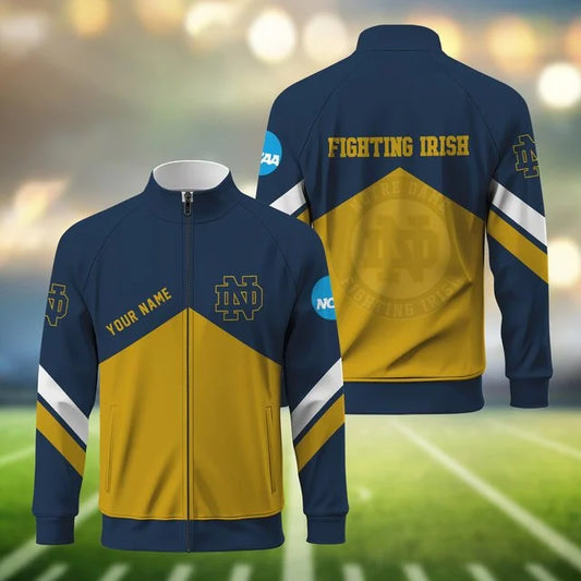 [BIG SALE] PERSONALIZED UNI10 NFI NOTRE DAME FIGHTING IRISH STAND COLLAR JACKET