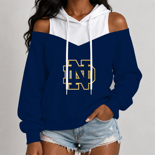 [BIG SALE] PERSONALIZED UNI10 NFI NOTRE DAME FIGHTING IRISH WOMEN'S OFF-SHOULDER HOODIE