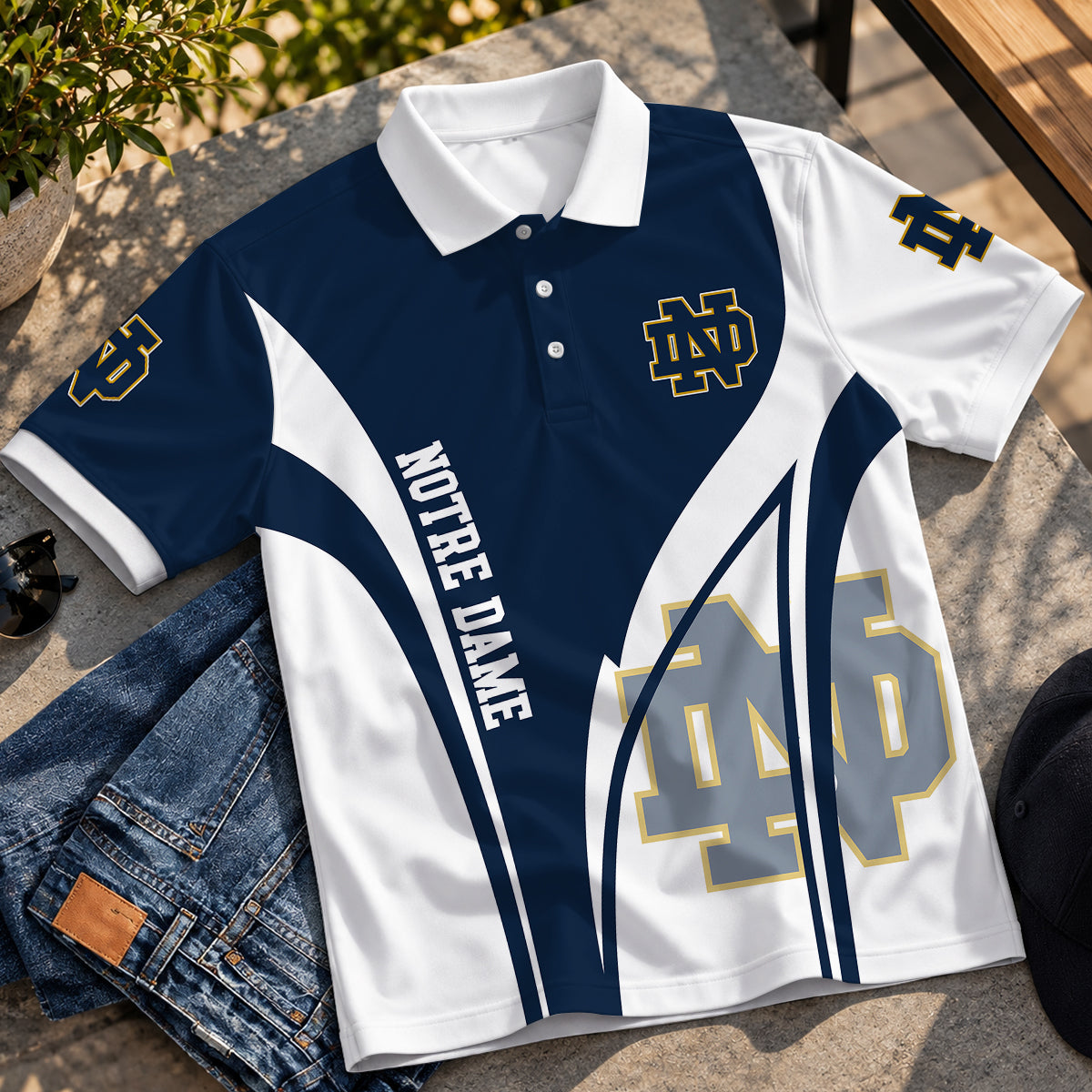 [BIG SALE] PERSONALIZED UNI10 NFI NOTRE DAME FIGHTING IRISH POLO SHIRT