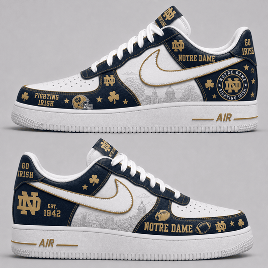 [BIG SALE] PERSONALIZED UNI10 NFI NOTRE DAME FIGHTING IRISH AF1 SHOES