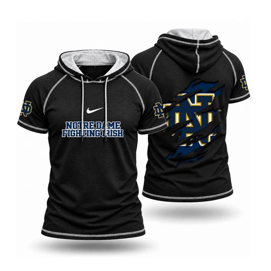 [BIG SALE] PERSONALIZED UNI10 NFI NOTRE DAME FIGHTING IRISH SHORT SLEEVE HOODED SHIRT