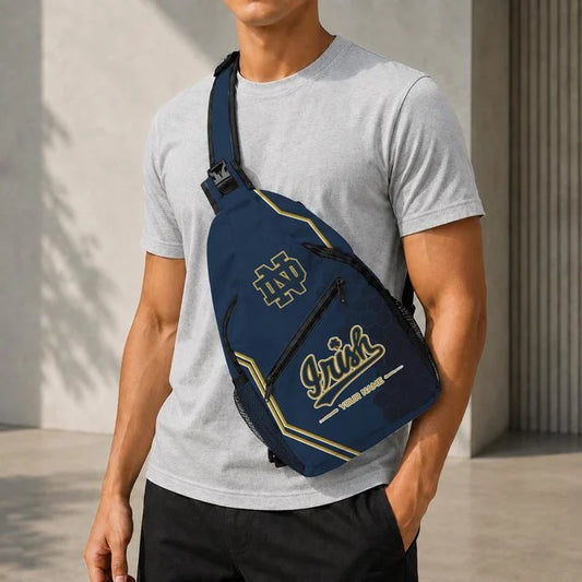 [BIG SALE] PERSONALIZED UNI10 NFI NOTRE DAME FIGHTING IRISH SLING BAG
