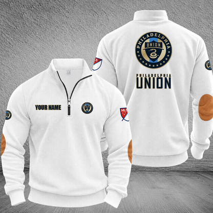 [FAN EXCLUSIVE] NEW CUSTOMIZED MLS10 PPF PHILADELPHIA UNION MULTICOLOR STRIPED QUATER ZIP SWEATSHIRT
