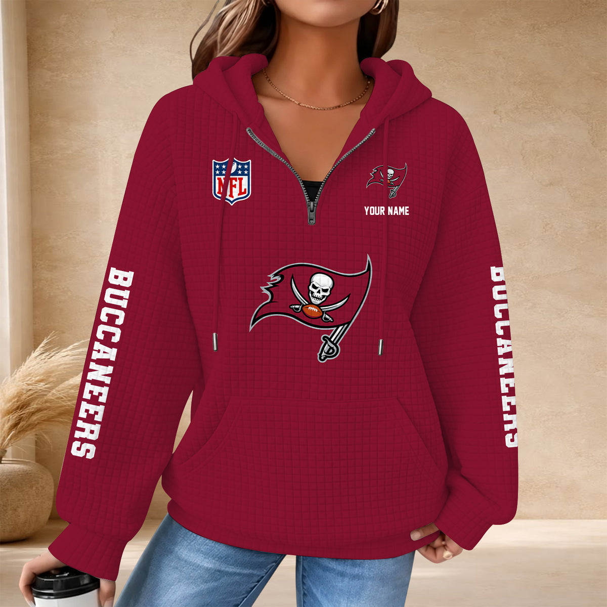 [SPECIAL OFFER] NEW CUSTOMIZED NFL10 TBB THE BUCCANEERS QUARTER ZIP HOODIE